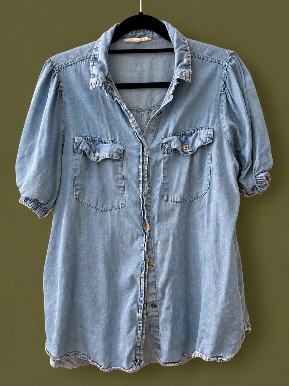 Jane + Delancey Women’s XL Light Blue Chambray Puff Sleeve Button Front Shirt